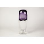 ADAM JABLONSKI, POLISH AMETHYST AND CLEAR STUDIO GLASS VASE, of flattened form with pierced