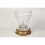 IMPRESSIVE WATERFORD CUT GLASS MILLENNIUM CHAMPAGNE BUCKET on turned wood stand, 12 1/2" (31.8cm)