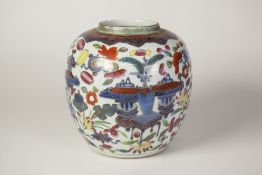 A NINETEENTH CENTURY CHINESE PORCELAIN GINGER JAR (minus cover), painted in underglaze blue and