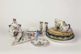 TWELVE PIECES OF EARLY TWENTIETH CENTURY FRENCH FAIENCE POTTERY, including; five pieces signed