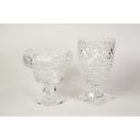 TWO LARGE PIECES OF WATERFORD CUT GLASS, COMPRISING; A PEDESTAL BOWL, with shaped rim, 9" (22.9cm)