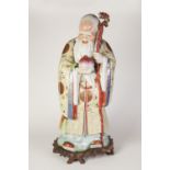 MODERN CHINESE PORCELAIN LARGE FIGURE OF SHOULAO, modelled in typical pose, wearing intricately