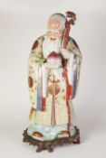 MODERN CHINESE PORCELAIN LARGE FIGURE OF SHOULAO, modelled in typical pose, wearing intricately