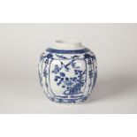 A NINETEENTH CENTURY CHINESE PORCELAIN BLUE AND WHITE GINGER JAR (minus cover), painted with