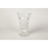 WATERFORD CUT GLASS 10" VASE, of flared form with circular foot, wheel cut with diamonds, boxed