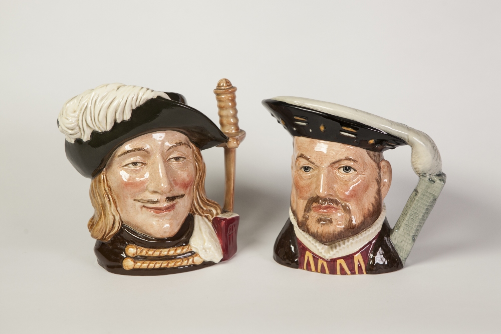 TWO ROYAL DOULTON POTTERY LARGE CHARACTER JUGS, 'Henry VIII' (D6642) and 'Aramis' (D6441), printed