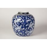 NINETEENTH CENTURY CHINESE PORCELAIN BLUE AND WHITE PRUNUS BLOSSOM GINGER JAR (minus cover) 9" (