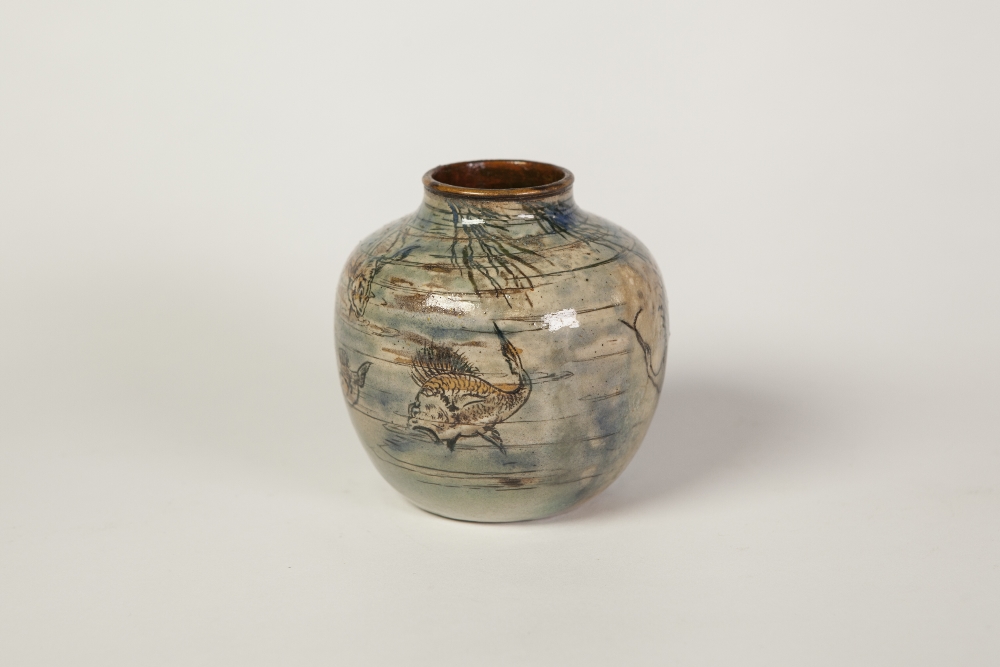 PROBABLY EDWIN AND WALTER MARTIN BROTHERS POTTERY AQUATIC VASE, of squat form, decorated with - Image 3 of 3