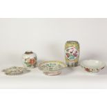 FIVE PIECES OF NINETEENTH CENTURY AND LATER CHINESE ENAMELLED PORCELAIN COMPRISING; VASE, 6 1/2" (