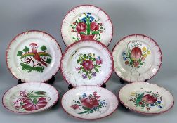 MATCHED SET OF FIVE NINETEENTH CENTURY ST. CLEMENT, LUNEVILLE, FRENCH FAIENCE POTTERY PLATES, with