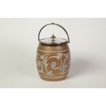 DOULTON LAMBETH SILICON WARE SWING HANDLED POTTERY BISCUIT BARREL by Eliza Simmance, of typical