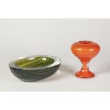 TWO PIECES OF BARBINI, MURANO COLOURED GLASS, COMPRISING; A MELON GEODE BOWL, 2" (5.1cm) high, 7"