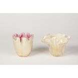TWO SEGUSO VENINI MURANO SOMMERSO GLASS VASES, each of steep sided form with shaped rim, one in