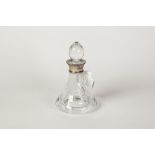 CARRS HALLMARK SILVER AND CUT GLASS 'SYLVAN' BOTTLE AND STOPPER of conical form with plain collar