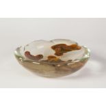 SEGUSO, MURANO GLASS BOWL, with Chalcedony inclusions, of shallow form with shaped rim, 2 1/4" (5.