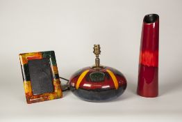 THREE PIECES OF MODERN POOLE POTTERY, COMPRISING; Infusion pattern PEBBLE LAMP BASE, 8" (20.3cm)