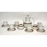 15 piece 1950's THOMAS, GERMAN PORCELAIN COFFEE SERVICE FOR SIX PERSONS, with brown printed stylized