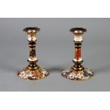 PAIR LATE NINETEENTH CENTURY ROYAL CROWN DERBY CHINA CANDLESTICKS IN ANTIQUE SILVER PATTERN WITH