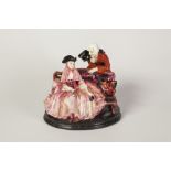 ROYAL DOULTON CHINA GROUP, painted in colours and modelled as a lady and gallant wearing tricorn