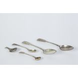 ANTIQUE SILVER CADDY SPOON with fluted circular bowl and foliate engraved handle, Birmingham 1790