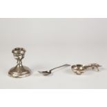 LATE VICTORIAN SPOON FORM ASHTRAY OR PIPE REST, held horizontal with turned supports, 3 1/2" (8.9cm)