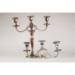 AN EARLY TWENTIETH CENTURY ELECTROPLATE-ON-COPPER TRIPLE LIGHT REFLEX CANDELABRUM REMOVABLE FROM A