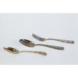 CONTINENTAL SILVER COLOURED SERVING SPOON AND FORK with Art Deco style handles and A GERMAN (