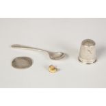 VICTORIAN SILVER THIMBLE, Birmingham 1893, SILVER SALT SPOON, Birmingham 1936; a Victorian silver