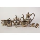 TWENTIETH CENTURY ELECTROPLATED FOUR PIECE TEA AND COFFEE SERVICE, each with lobated melon form