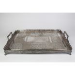 GOOD QUALITY EARLY TWENTIETH CENTURY ELECTROPLATE OBLONG TWO HANDLE GALLERY TRAY, the centre