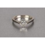 18ct WHITE GOLD RING, set with a round brilliant cut solitaire diamond, approx .50ct, 4gms, ring