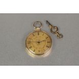 EARLY 20th CENTURY CONTINENTAL 18ct GOLD SLIM POCKET WATCH with key wind movement, engraved gold