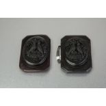 VICTORIAN CARVED JET RECTANGULAR TWO PART BUCKLE, each with an oval carved high relief panel,