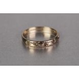 9ct GOLD AND TINY DIAMOND HALF ETERNITY RING, gypsy set, with seven tiny diamonds, Birmingham