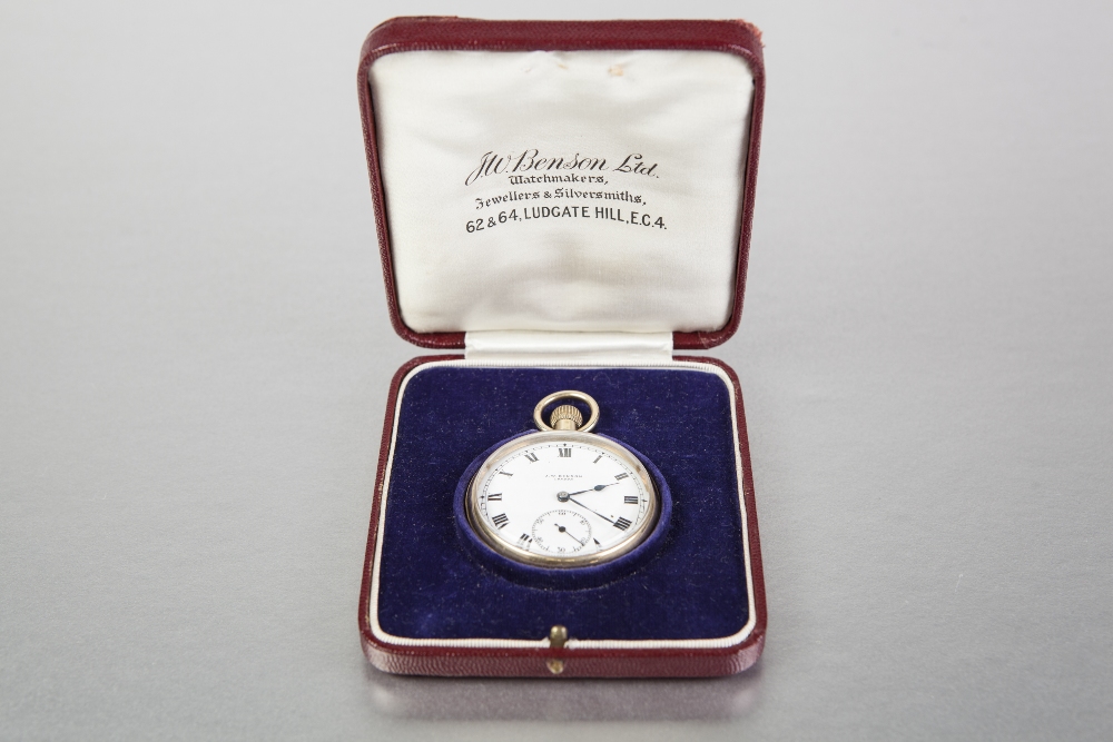 AN EARLY TWENTIETH CENTURY 9ct GOLD CASED OPEN FACE KEYLESS GENTLEMAN'S POCKET WATCH, retailed by - Image 2 of 2