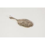 AN EARLY TWENTIETH CENTURY MINIATURE SILVER HAND MIRROR, with suspension ring, embossed with