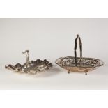 AN EARLY TWENTIETH CENTURY ELECTROPLATED TRIPLE SCALLOP-SHELL FORM HORS D'OEUVRE DISH, with rustic