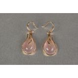 *PAIR OF 18ct ROSE GOLD, ROSE QUARTZ AND TINY DIAMOND SET EARRINGS to match the preceding pendant,