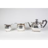 WALKER & HALL ELECTROPLATED GEORGIAN STYLE TEA SERVICE OF THREE PIECES of bulbous and canted oval