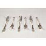 SET OF SIX LATE VICTORIAN SILVER DESSERT FORKS, with double struck rococo embossed handles, Reg