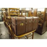 A FIBRE GLASS TWENTIETH CENTURY TRAVELLING TRUNK WITH WOODEN STRUTS
