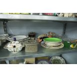 PAIR OF NINETEENTH CENTURY FRENCH FAIENCE POTTERY RIBBON PLATES, AND VARIOUS POTTERY AND GLASS