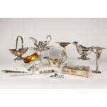 A SMALL SELECTION OF ELECTROPLATED ITEMS INCLUDING; A MODERN SUGAR HELMET, a scallop-shell BUTTER