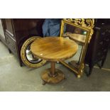 LATE 19TH CENTURY CONTINENTAL MAHOGANY CIRCULAR OCCASIONAL TABLE WITH OCTAGONAL COLUMN CIRCULAR BASE