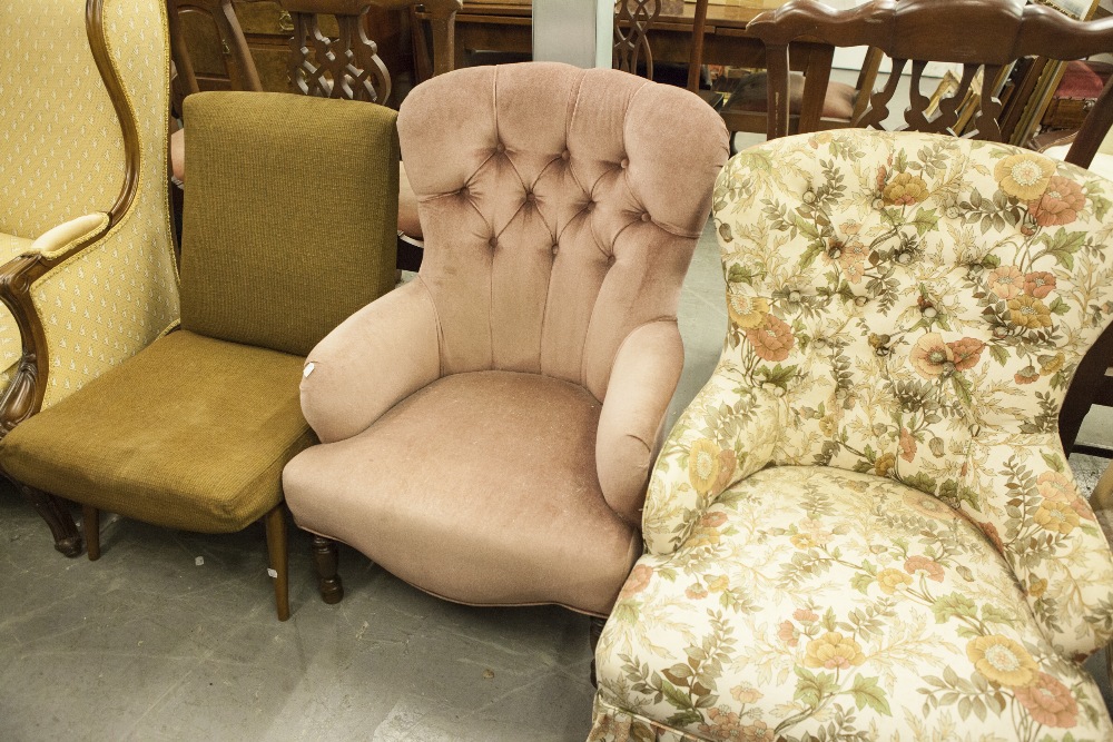 TWO BUTTON BACK UPHOLSTERED NURSING CHAIRS, AND A 1960's PARKER KNOLL CHAIR (3)