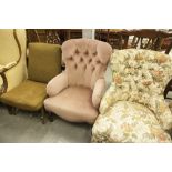 TWO BUTTON BACK UPHOLSTERED NURSING CHAIRS, AND A 1960's PARKER KNOLL CHAIR (3)