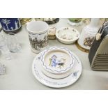 A WEDGWOOD 'PETER RABBIT' PLATE, A ROYAL KENT BOWL, AN ANDY PANDY DISH AND THREE CHARLES DICKENS