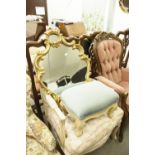 MODERN FRENCH STYLE OPEN ARMCHAIR WITH PADDED BACK, ARM RESTS AND SEAT AND AN ORNATE GILT FRAMED