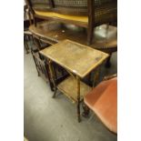 VICTORIAN STYLE MUSIC CANTERBURY AND A JAPANESE EXPORT BAMBOO TWO TIER OBLONG OCCASIONAL TABLE (2)