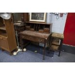 REPRODUCTION FLAME MAHOGANY AND MAHOGANY SINGLE PEDESTAL DESK, RAISED BACK WITH FITTED